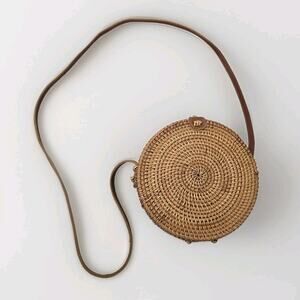 Round Rattan Purse Bag Handwoven Straw basket Round Beachy Boho Circle Summer